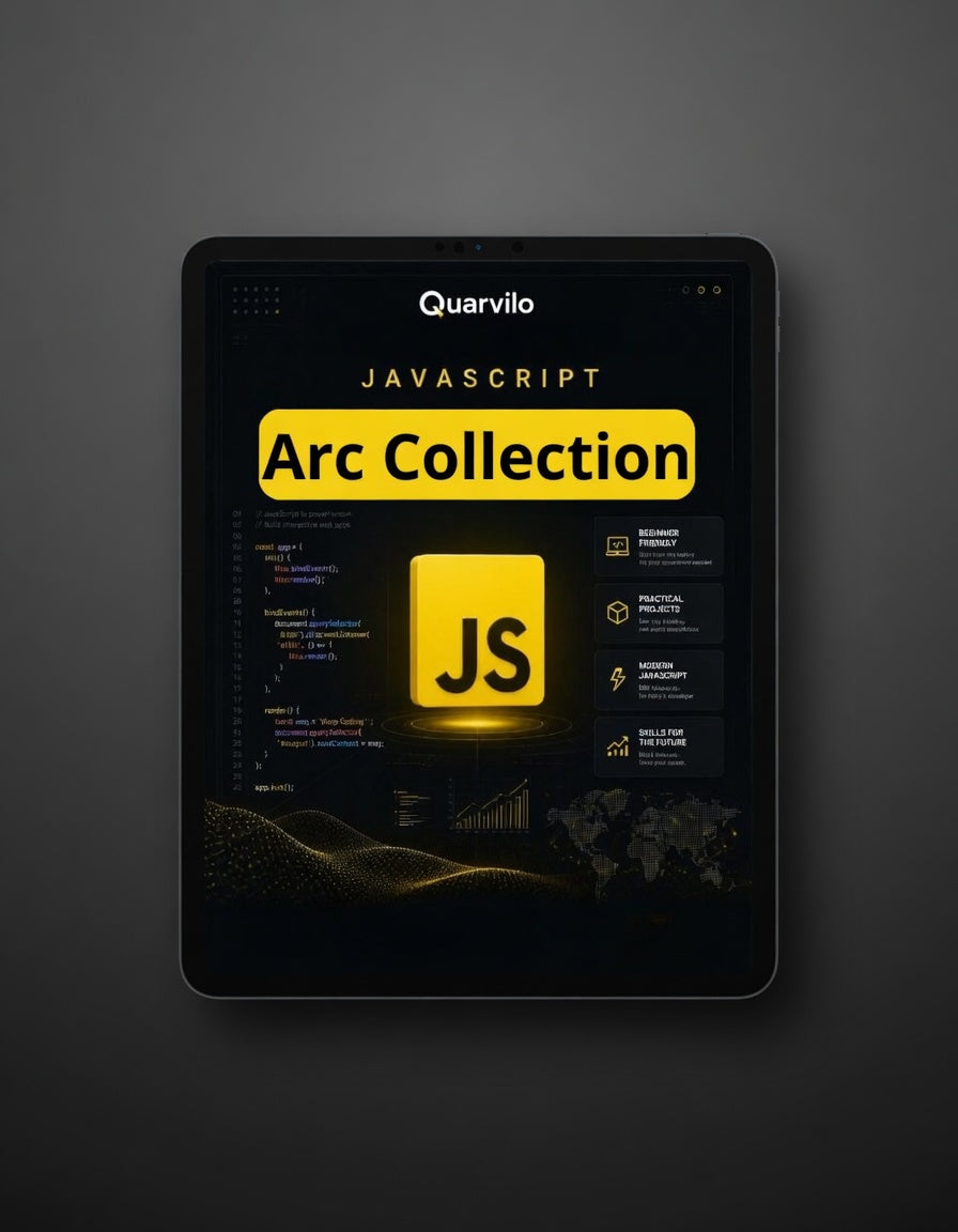 Tablet displaying a JavaScript Arc Collection app on a dark background