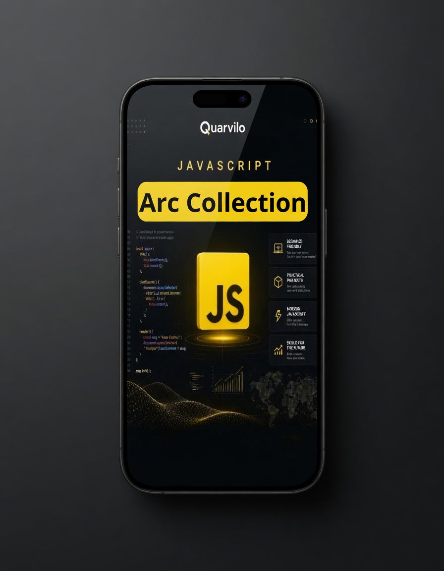 Phone displaying 'Quarvilo JavaScript Arc Collection' on a dark background