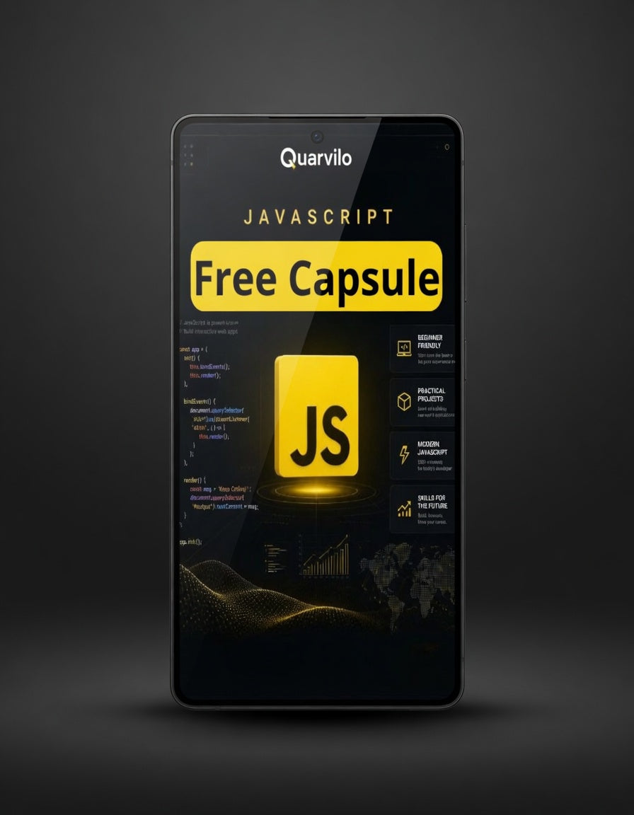 Quarvilo JavaScript Free Capsule packaging on a dark background