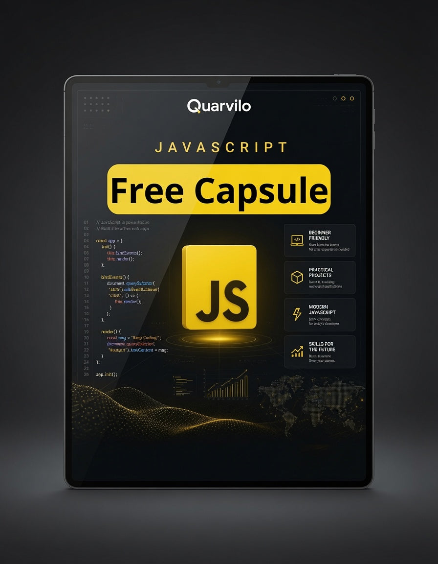 Quarvilo JavaScript Free Capsule on a tablet screen with a dark background