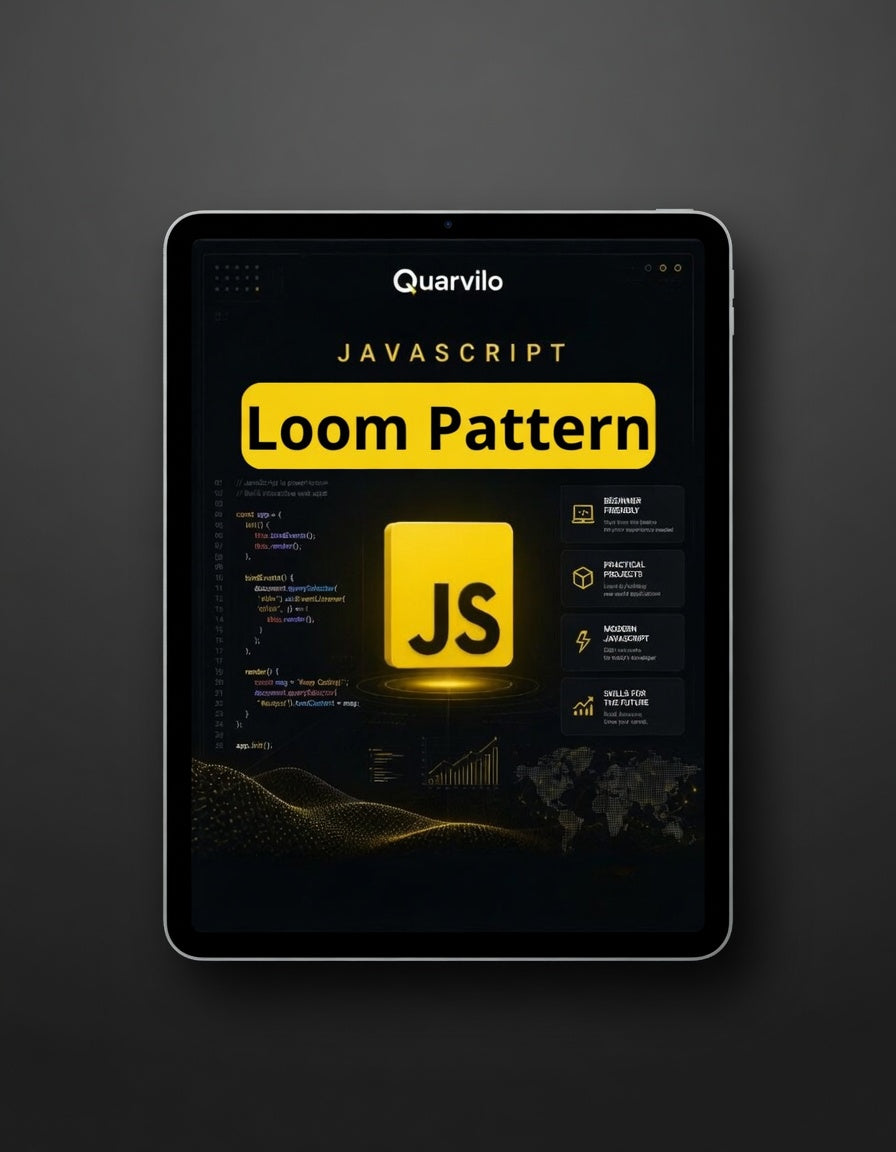 Quarvilo JavaScript Loom Pattern on a tablet screen with a dark background