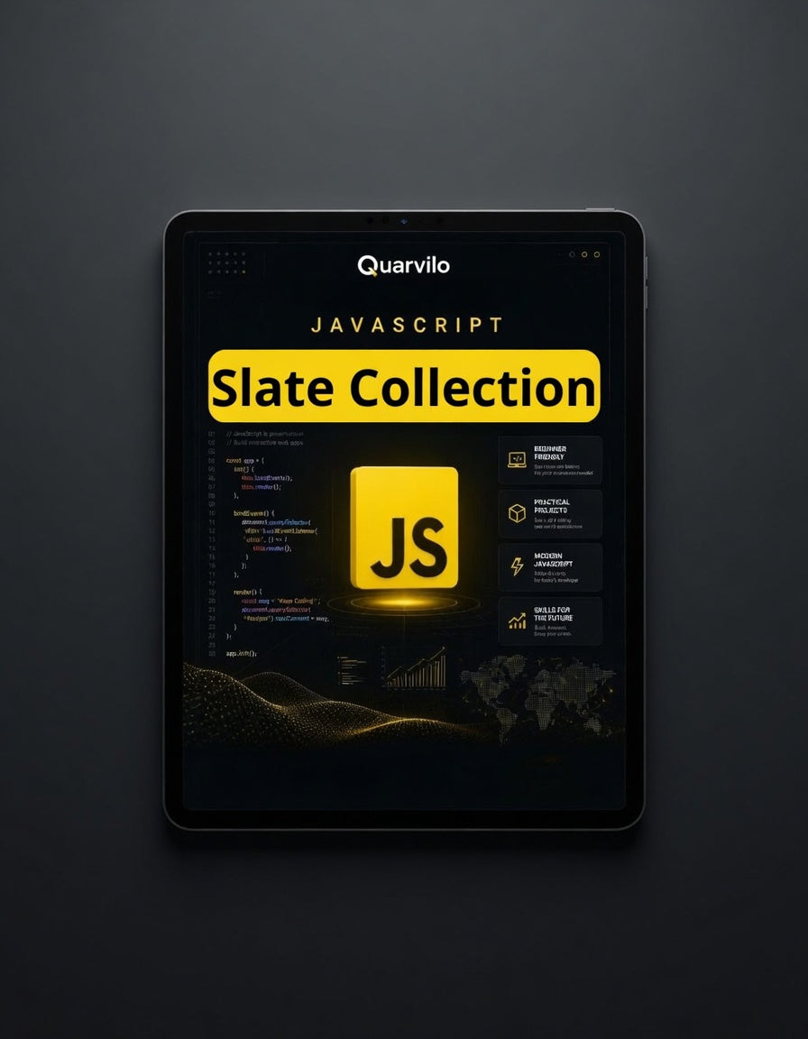 Tablet displaying a JavaScript slate collection app on a dark background